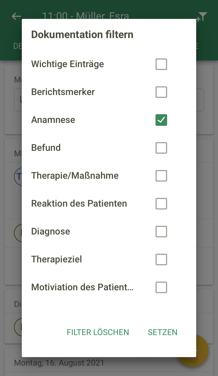 Screenshot App Termine Doku-Filter